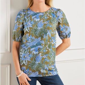 Talbots Tie Back Cotton Poplin Puff Sleeve Blouse Top "Lively Floral" 1X